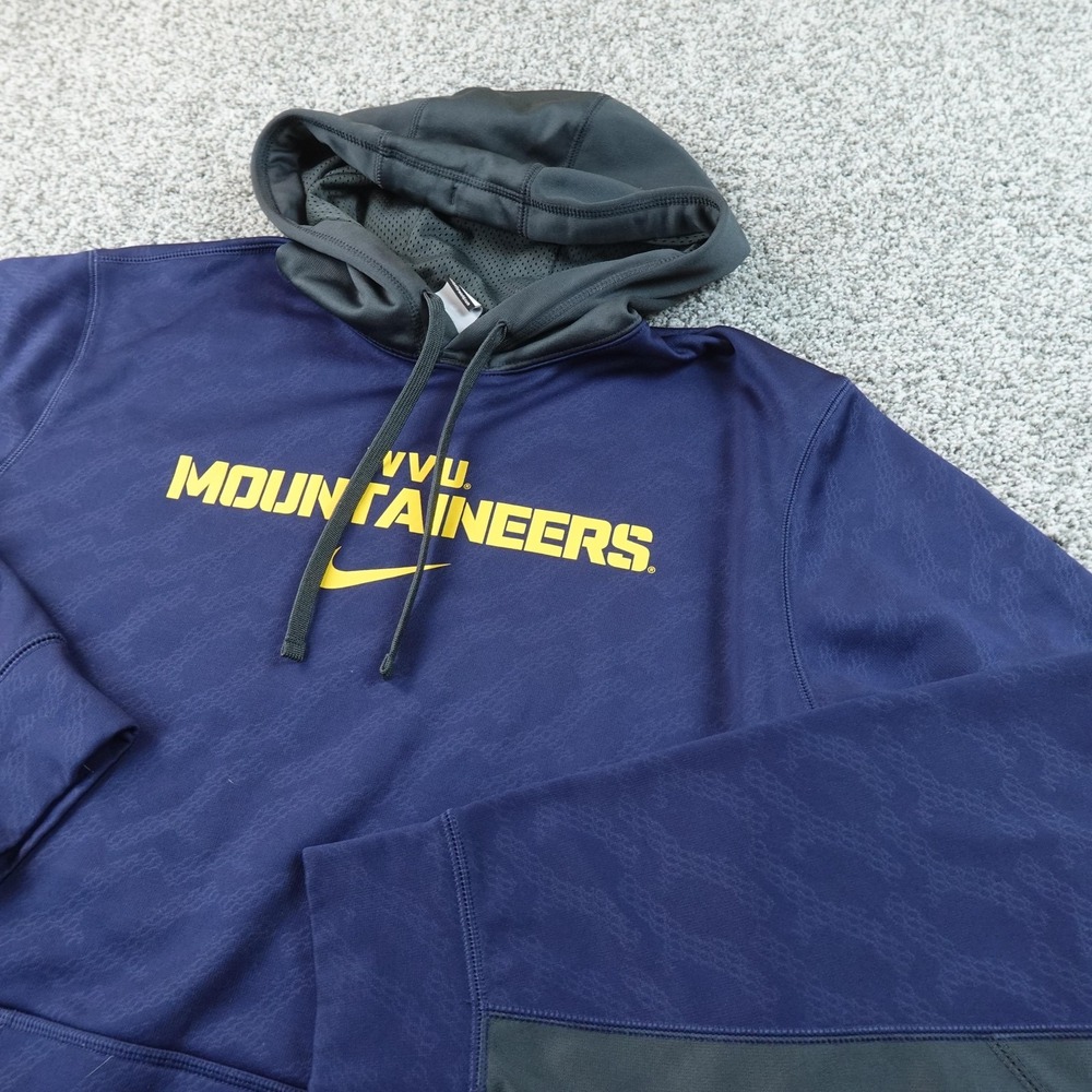 West Virginia Mountaineers Hoodie Mens L Blue NCAA Basketball Nike Therma Fit
